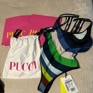 Emilio Pucci Striped One-Piece Swimsuit in Blue, Green, Navy, Black